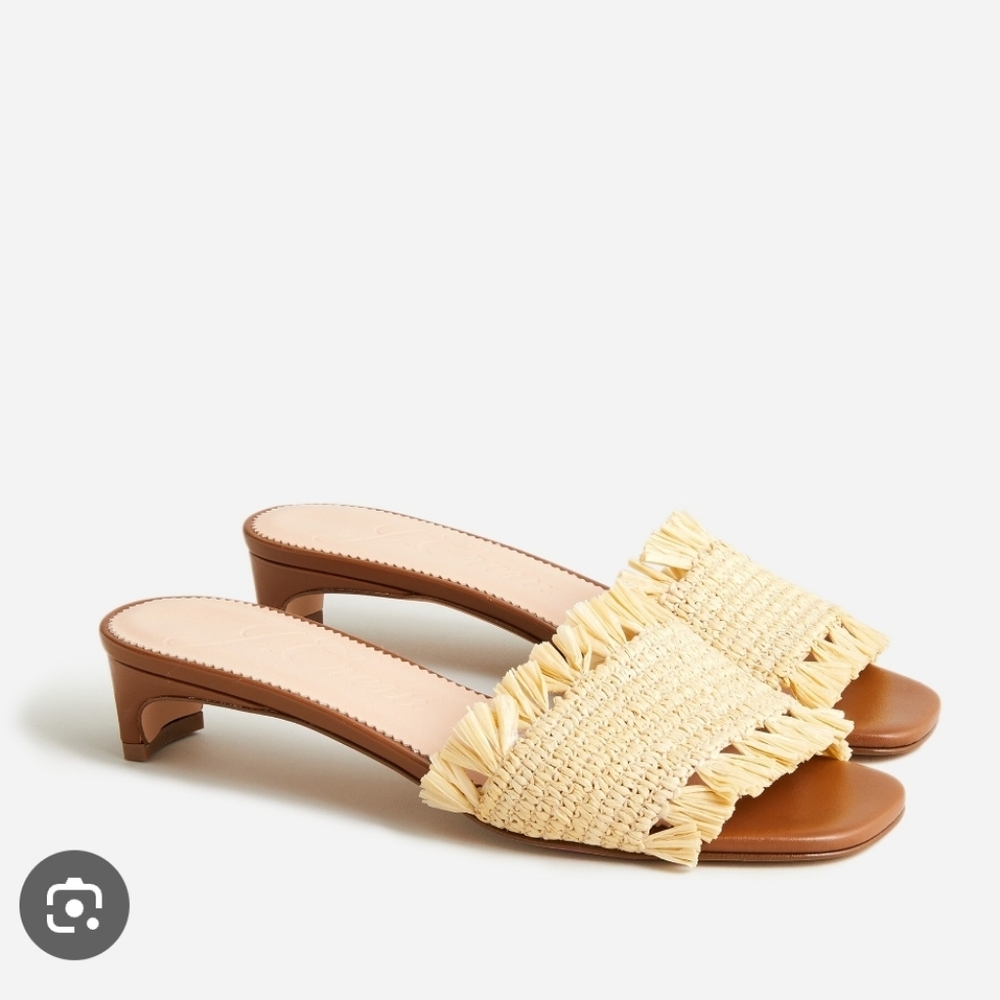 J. Crew Raffia Fringe Kitten Heel Sandals